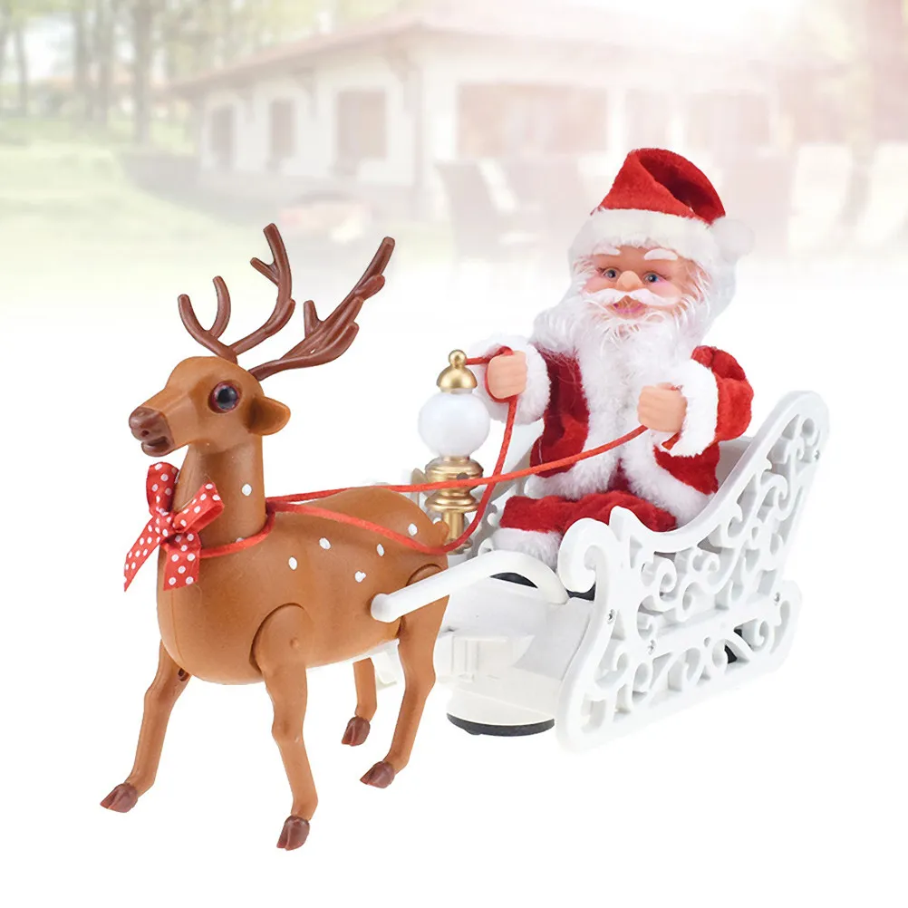

1Pcs Christmas Santa Claus Electric Car with Elk Design Music Light for Party Home Office Festive Decoration Ornament
