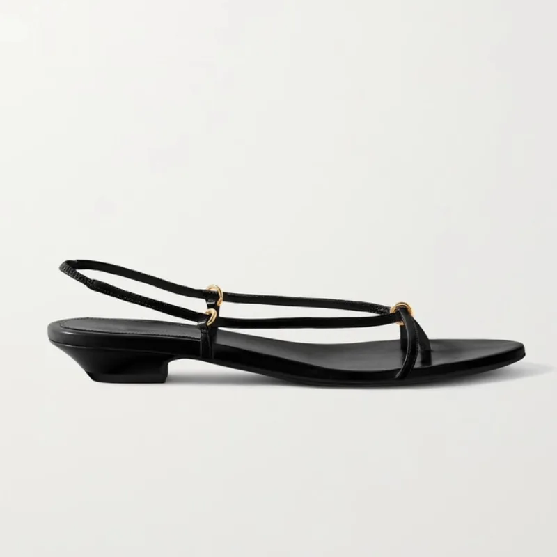 

Sheepskin Leather Sandals Women Niche Thin Strap Toe Thick Heel Sandal 2025 Summer New Open-toed Clip Toe Low-heeled Sandalias