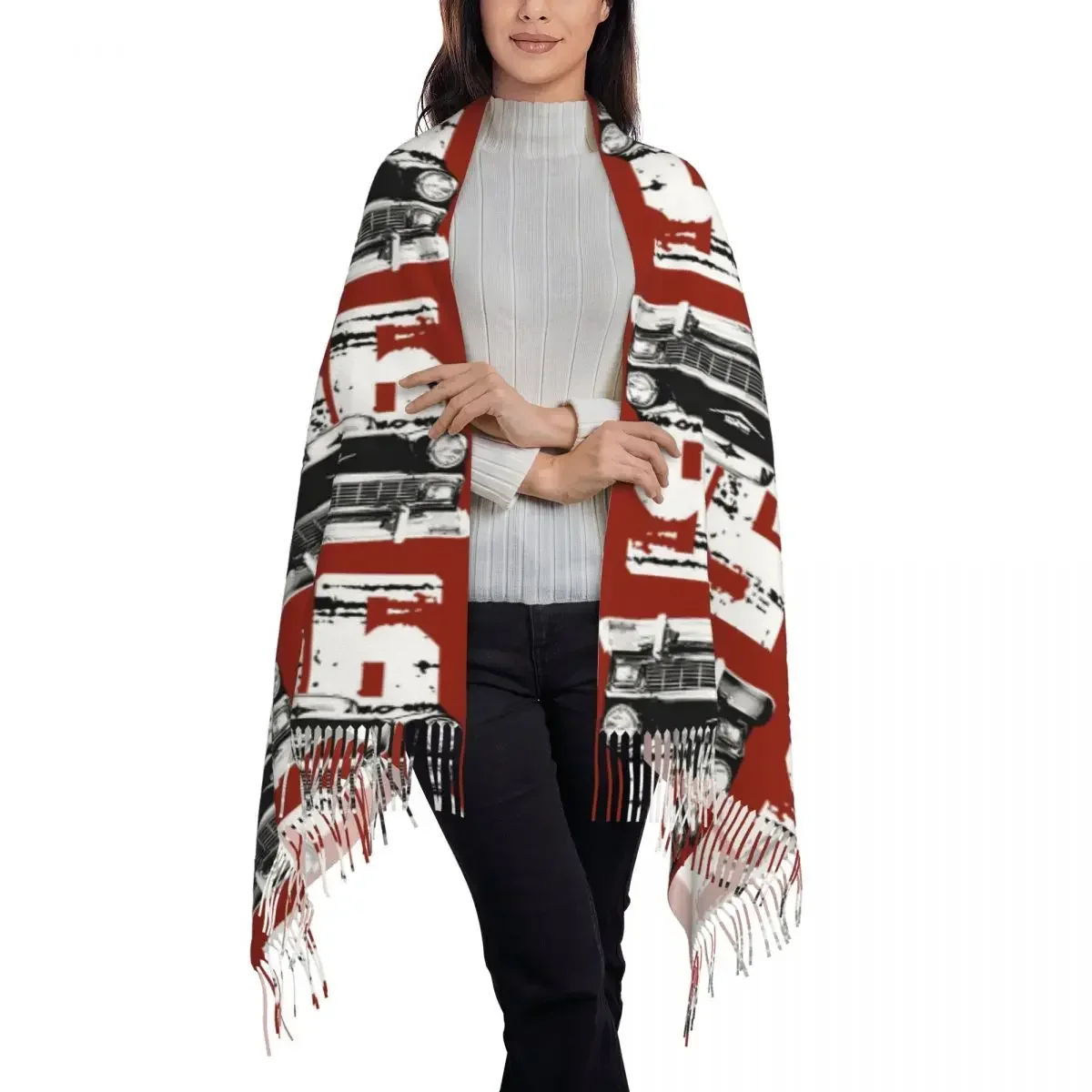 1956 Chevy-Bel Air Car Street Hot Rod Antique - Route 66 (4) Scarf Tassel Scarves for Women Shawls and Wraps Winter Shawl Wrap