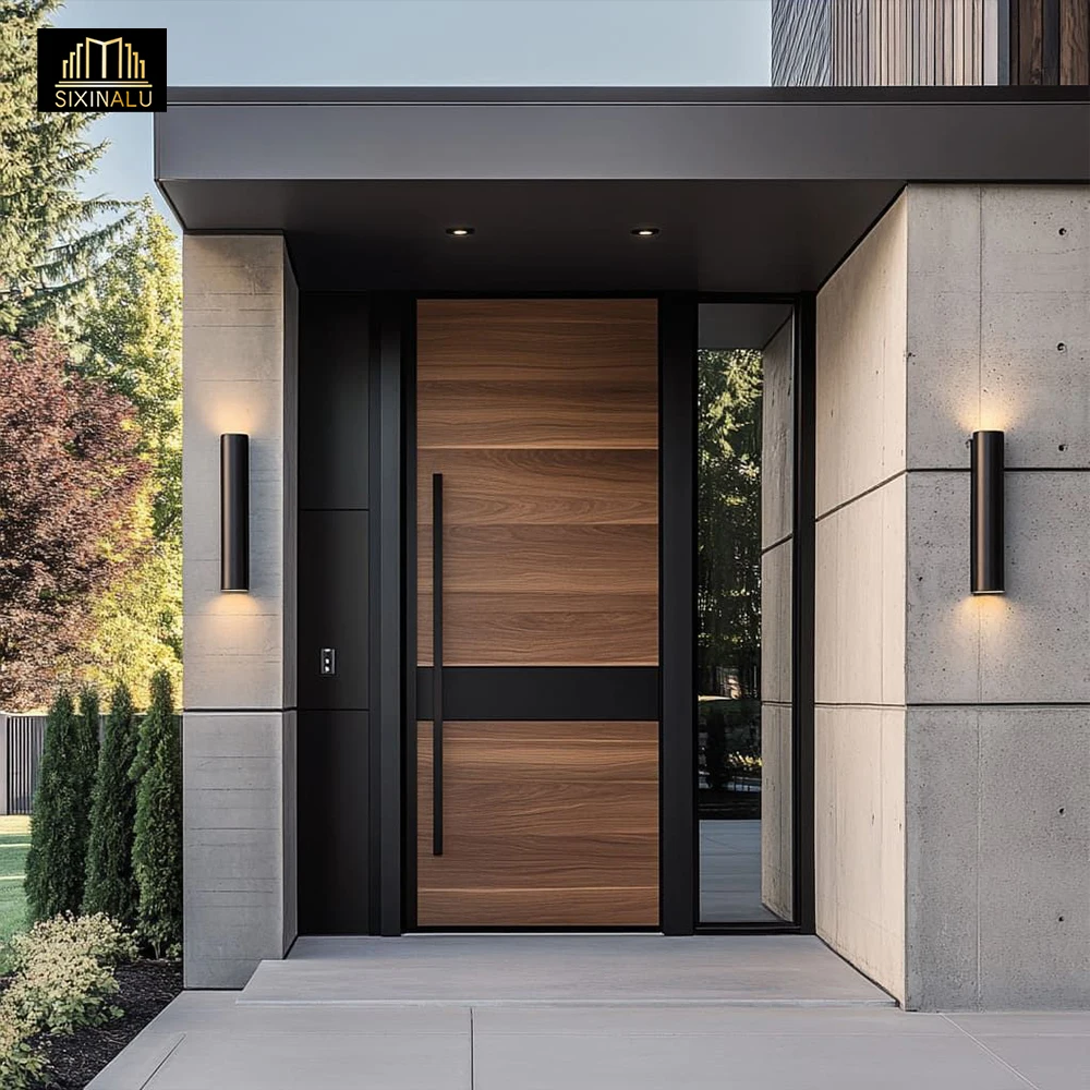 

Sixinula Entrance Doors Wooden Grain Main Front Exterior Entry Pivot Door Casement Security Door Aluminum Home Decor Custom