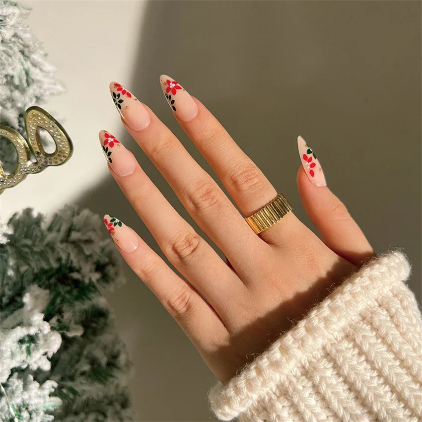 24Pcs/Set Almond Shape Spider Web Art Wearing False Nails French Halloween Designs Press on Nail Adhesive Acrylic Fake Nail Tips