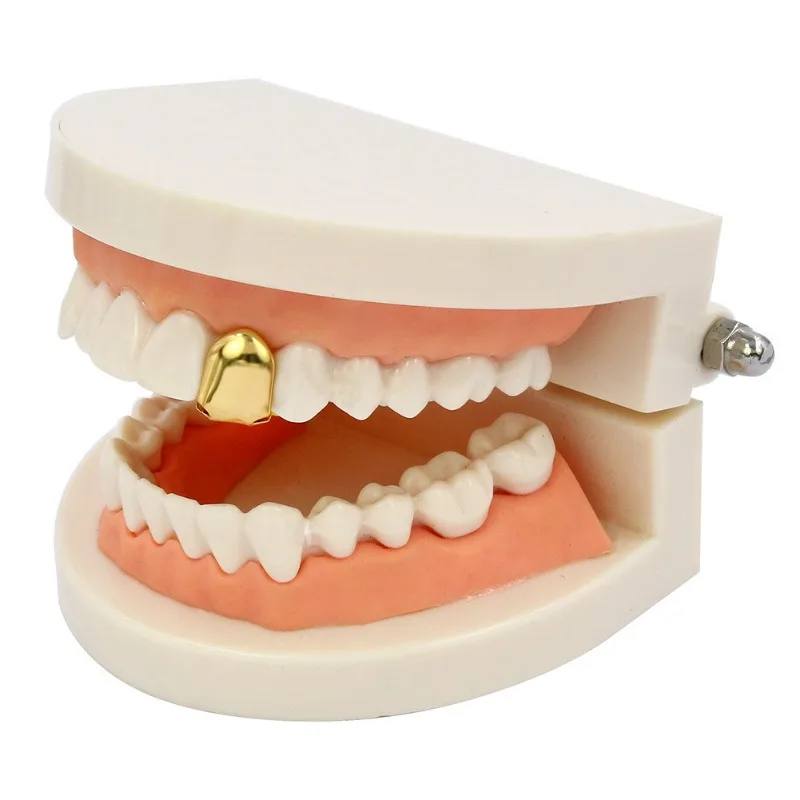 4 Colors Custom Fit Gold Plated HipHop Single Tooth Grillz Cap Top Bottom Dental Grill Teeth Caps Halloween Cosplay