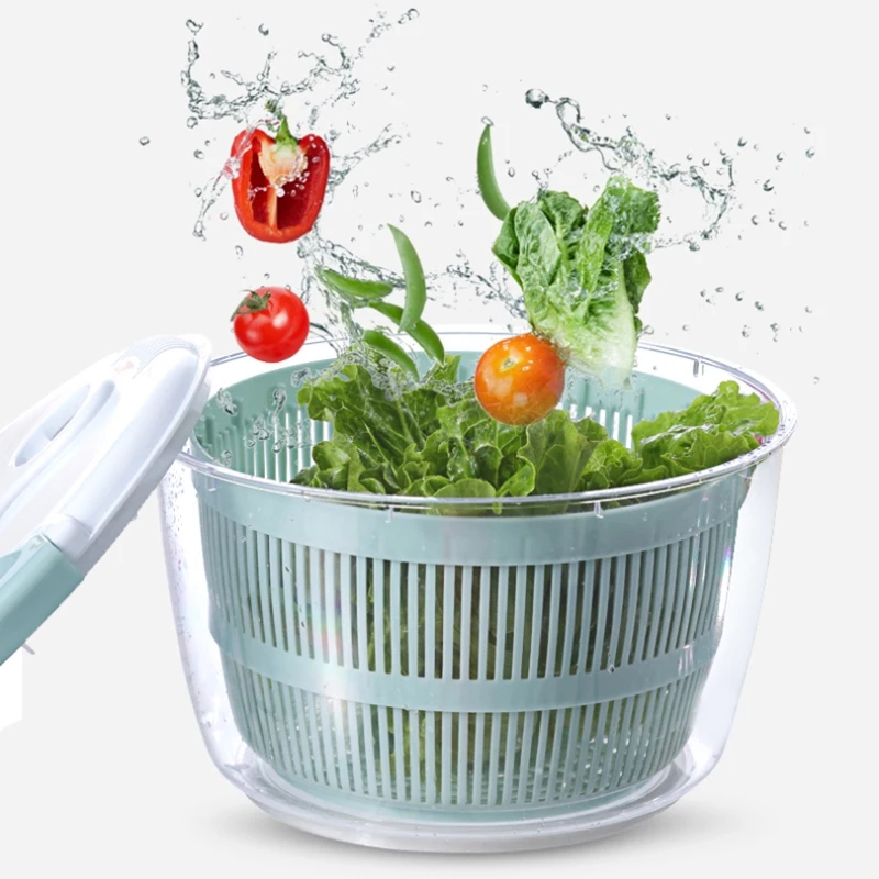 Kitchen Salad Spinner-Manual Lettuce Spinner With Secure Lid Lock & Rotary Handle - Easy To Use Salad Spinners With Bowl