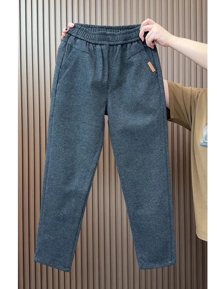 خريف جديد سراويل تقليدية المرأة فضفاضة وتنحيف منقوشة عصرية ومتعددة الاستخدامات عالية الخصر السراويل الحريم النايلون صغيرة الساق