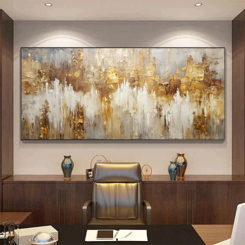 

Abstract Vintage Grey and Golden Canvas Art Modern Frameless Wall Art Landscape Theme for Living Room, Bedroom, Office Decor