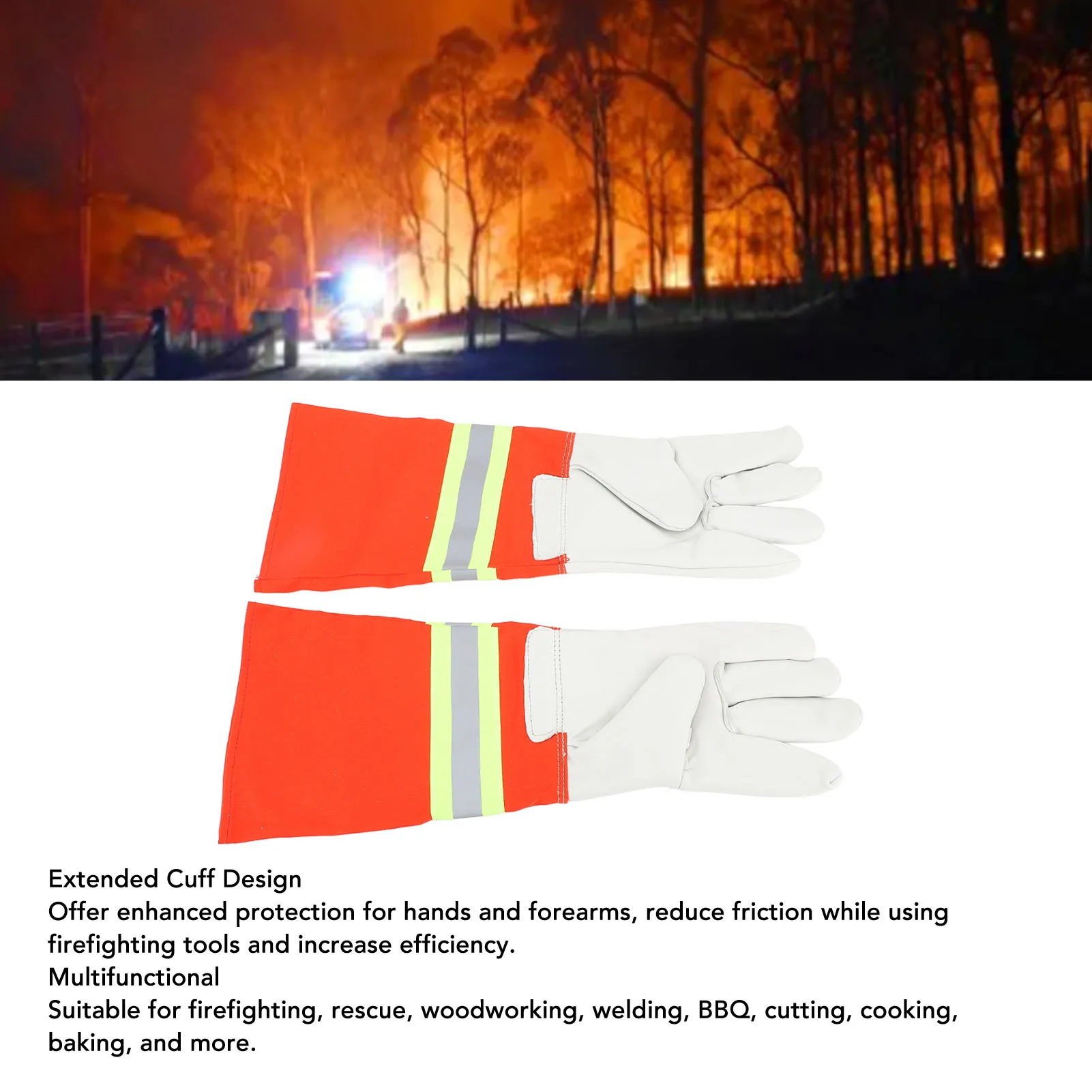 ZK30 Firefighting Gloves Comfortable Reflective Strip Flame Resistance Firefighter Glove for Rescue Welding Baking Gloves