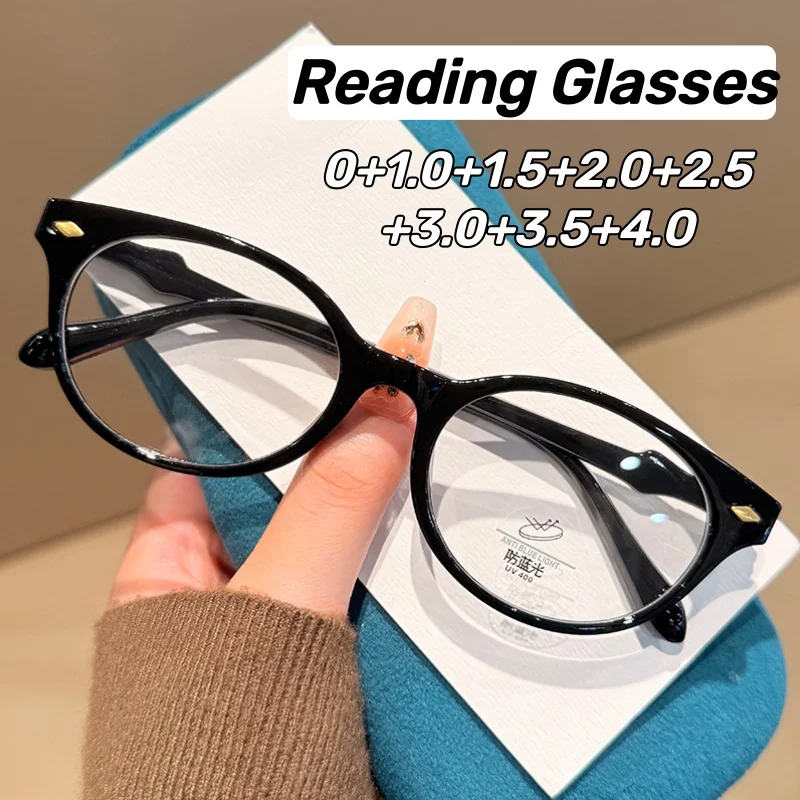 

Retro Small-Frame Oval Presbyopia Glasses Stylish Ultra-Lightweight Blue Light Blocking Reading Glasses with Plus Diopters