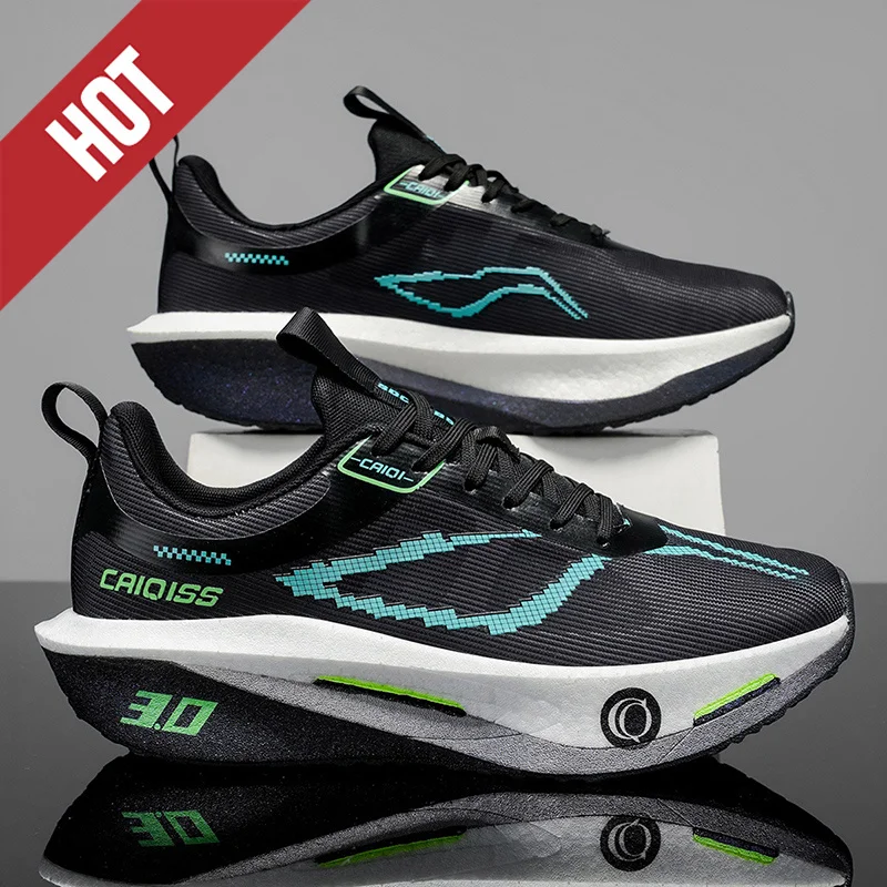 

Men’s Breathable Mesh Carbon Plate Running Shoes, Cushioned Lightweight Athletic Sneakers, Marathon Shoes for Daily Training
