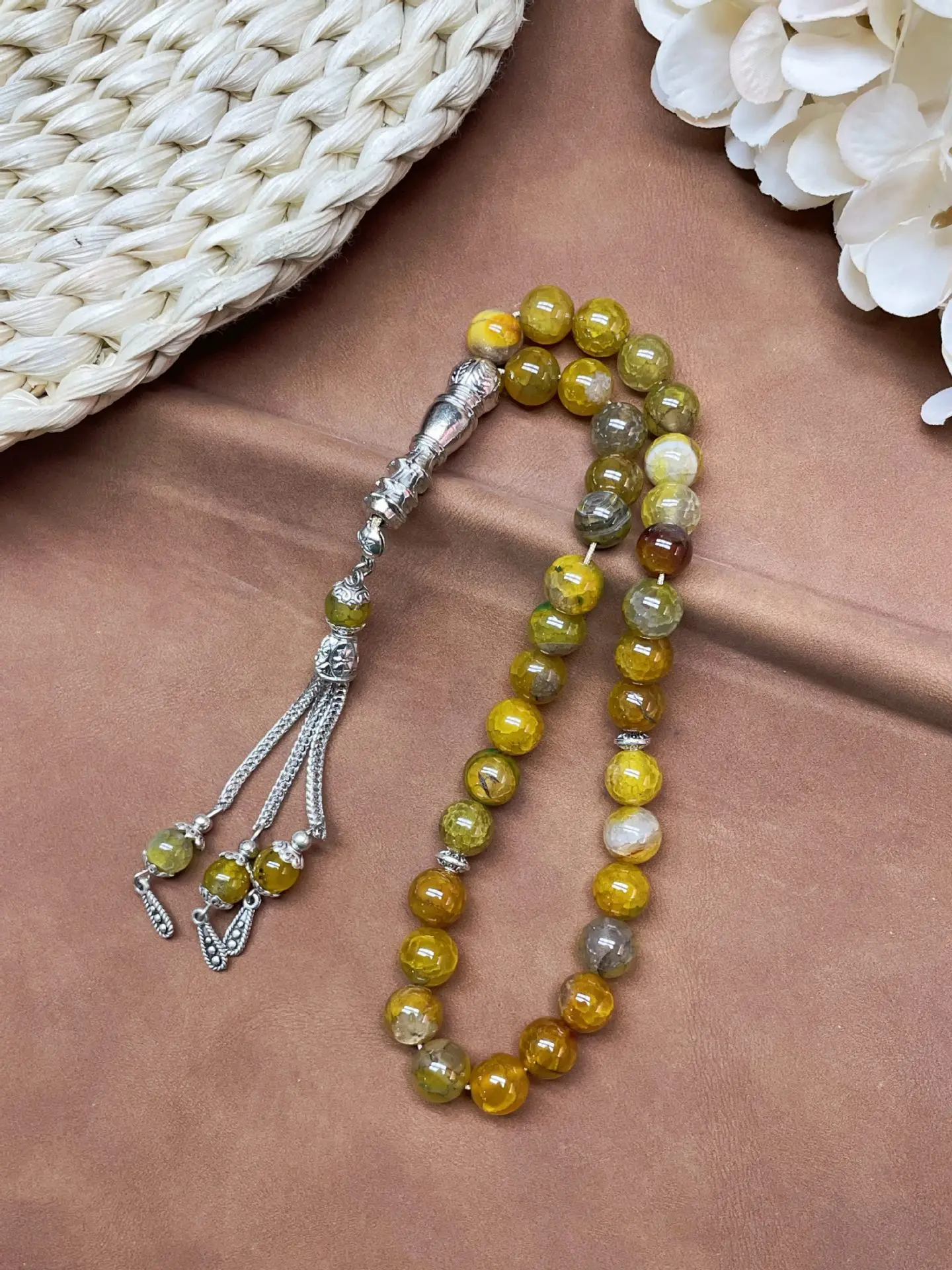 11Pcs/set 10Mm 33 Beads Agate Muslim Arab Prayer Beads Tasbih Women Islam Rosary Tasbih Tasbeeh Tassel Bracelet Jewelry Ramadan