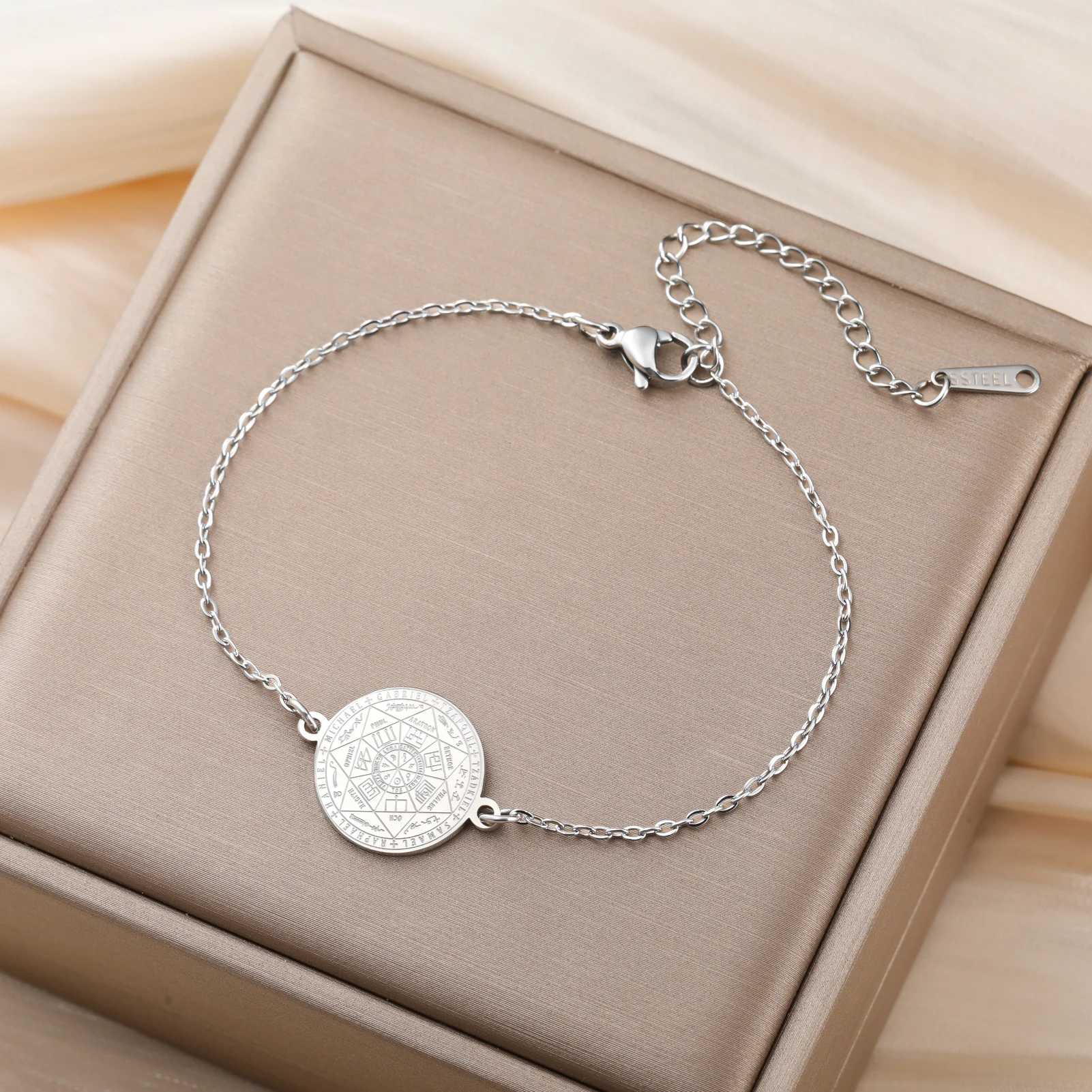 Skyrim Stainless Steel Seven Archangels Charm Bracelet Women Men Adjustable Rope Bracelets Amulet Seal of Solomon Jewelry Gift