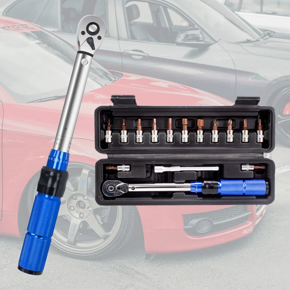 Professional 5-25N.m Micrometer Torque Wrench Set 1/4'' Drive Spanner Hand Tool with 3/8 Adapter - Ideal for Cars Bikes Repairs