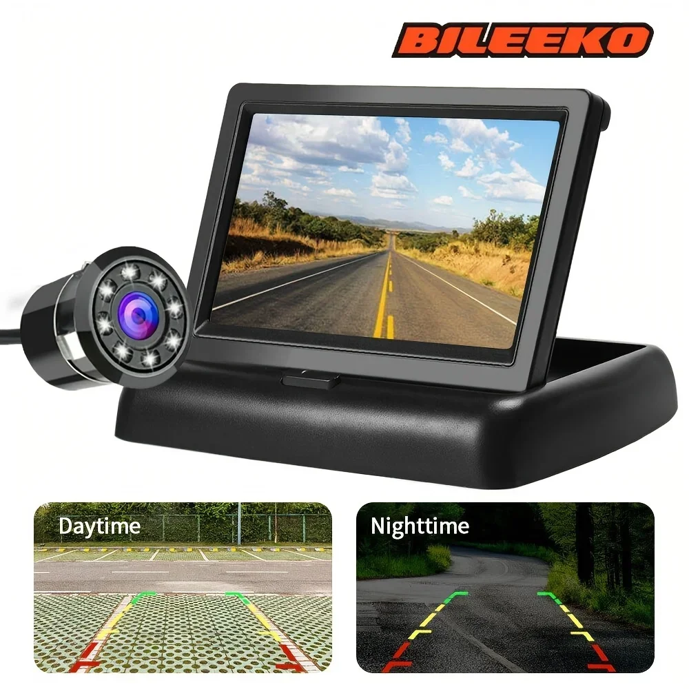 طقم احتياطية للشاشة قابلة للطي من Bileeko - كاميرا الرؤية الخلفية للسيارة LED للرؤية الليلية لوقوف السيارات #2
