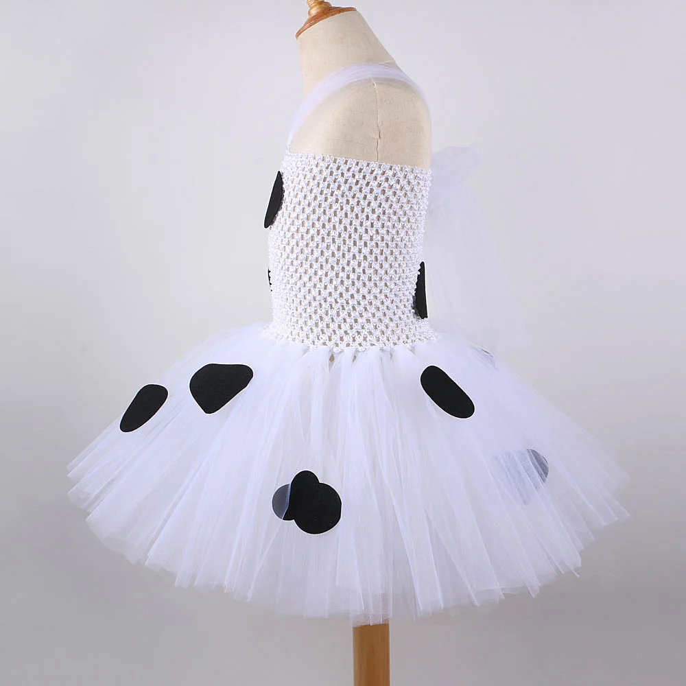 White Milk Cow Tutu Dress for Baby Girls Dairy Cattle Halloween Costumes Kids Birthday Party Outfit Children Animal Clothes Suit