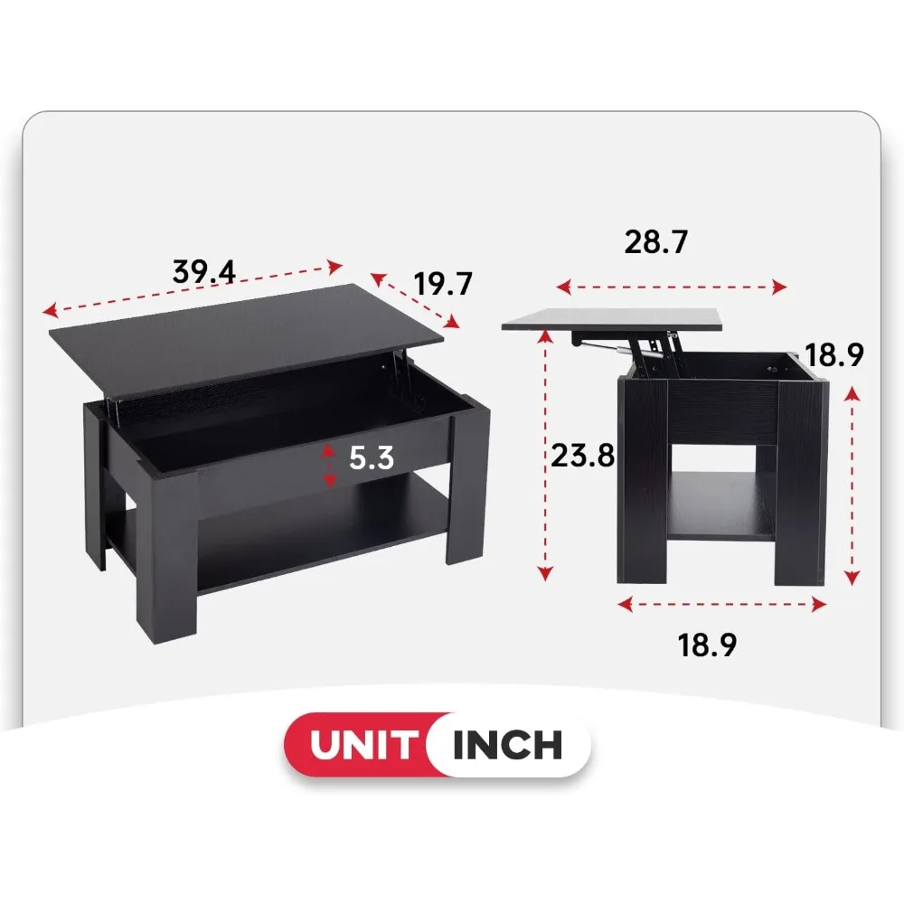 طاولة قهوة قابلة للرفع مقاس 39.4 بوصة مع حجرة مخفية ورف تخزين وطاولة رفع خشبية لغرفة المعيشة المنزلية وغرفة الاستقبال #3