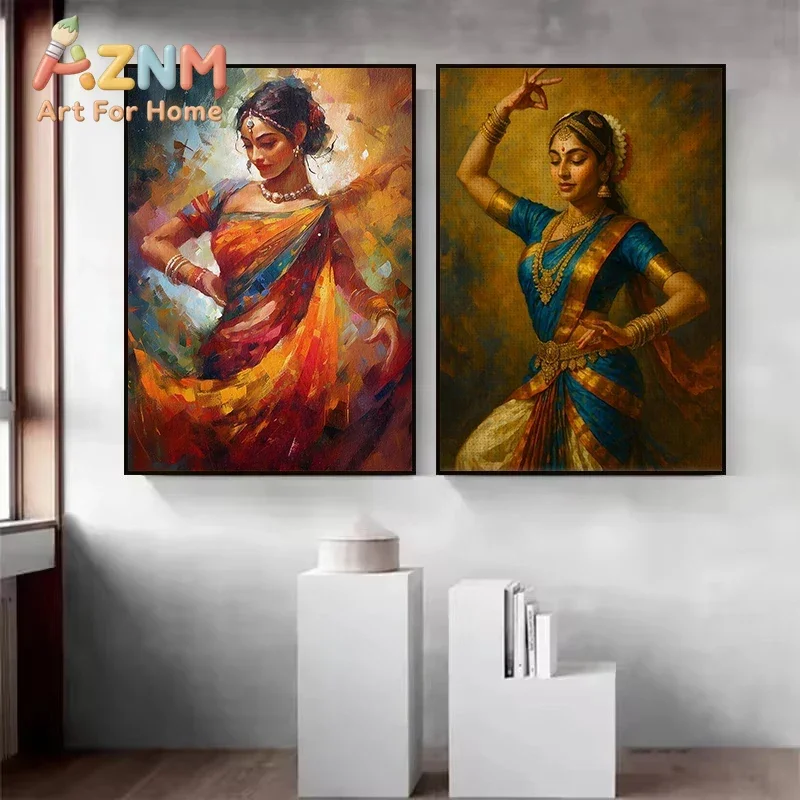 Abstract Graffiti Indian Woman Dancing Rain Dance Desi Style Beauty Girl Poster Canvas Painting Wall Art Pictures Home Decor