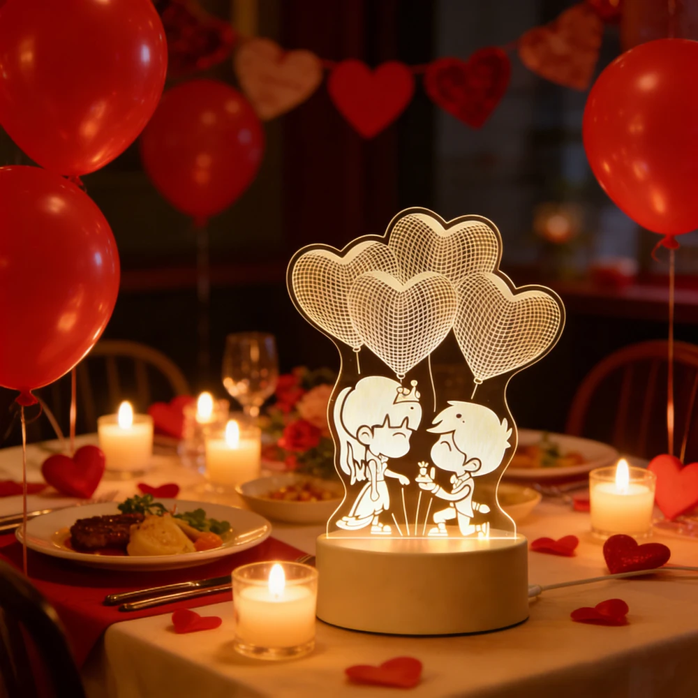 

Подарок на свадьбу, день рождения, любовь: 3D акриловая неоновая вывеска, USB LED лампа, детский ночник, настольная лампа, прикроватная лампа на День святого Валентина