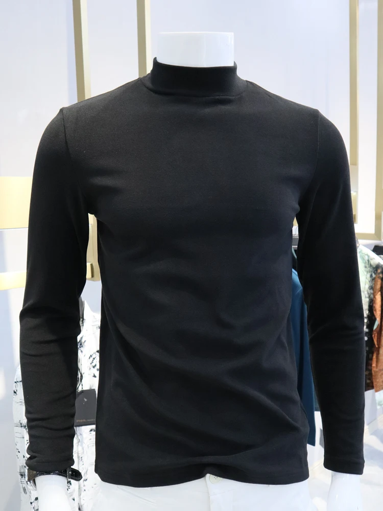 

Двусторонняя мужская термофутболка из немецкого бархата с воротником-стойкой и длинным рукавом для осенне-зимнего сезона, модный городской стиль