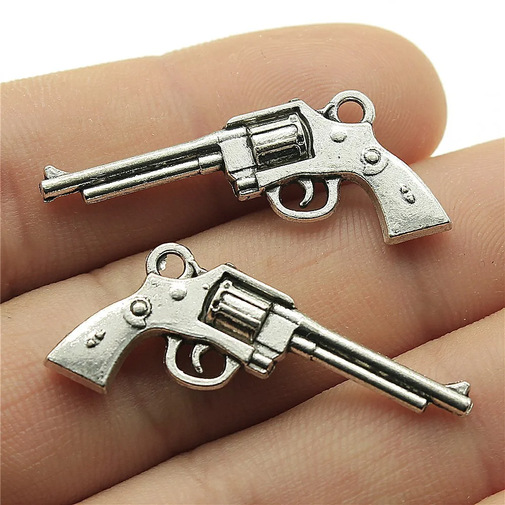 WYSIWYG 10pcs 35x16mm Antique Silver Color Pistol Charms Pendant For DIY Jewelry Making Handmade Jewelry Craft Findings