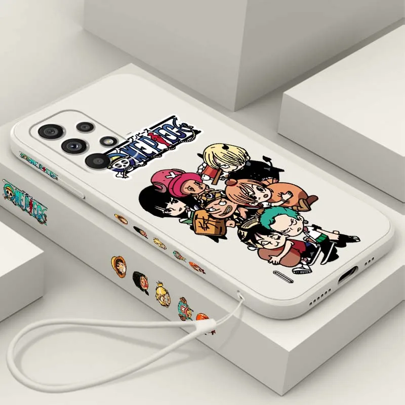 

One Piece character cute For Samsung A71 A72 A73 A51 A52 A53 A54 A55 A21s A35 A34 A32 A03 5G Liquid Left Rope Phone Case