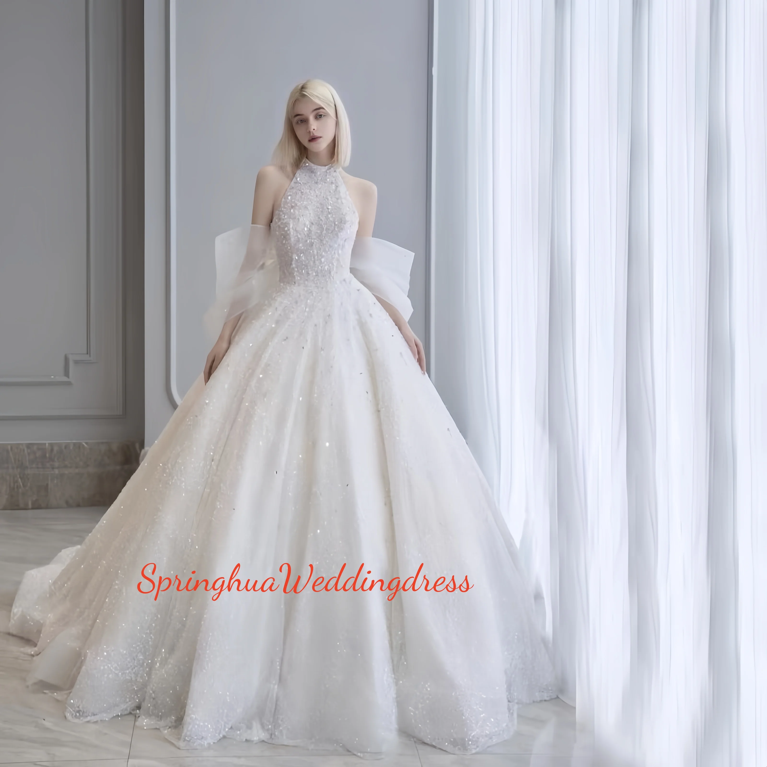 

Custom-made French retro heavy industry high-end texture main wedding dress, new super ethereal bridal dress with a large tai