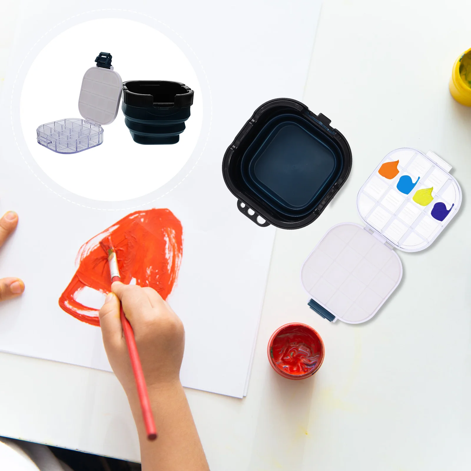 صندوق طلاء دلو الماء المحمول للأطفال مصنوع من مادة البولي بروبيلين من السيليكون بتصميم خلط الألوان وغسالة فرشاة لوحة فنية #6