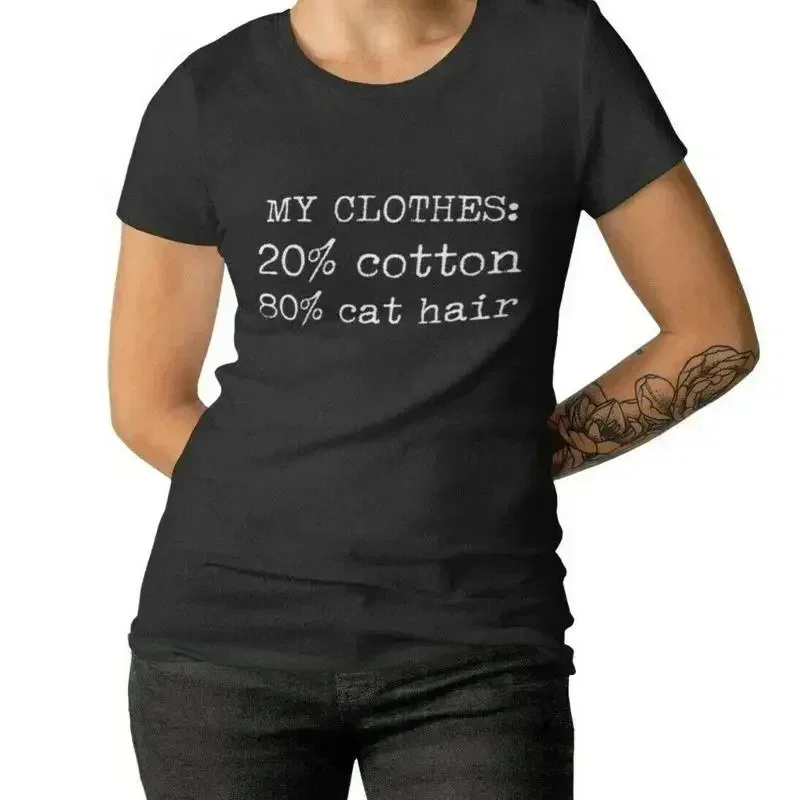 Women's 20 Cotton 80 Cat Hair T Shirt Crazy Lady Funny Mom