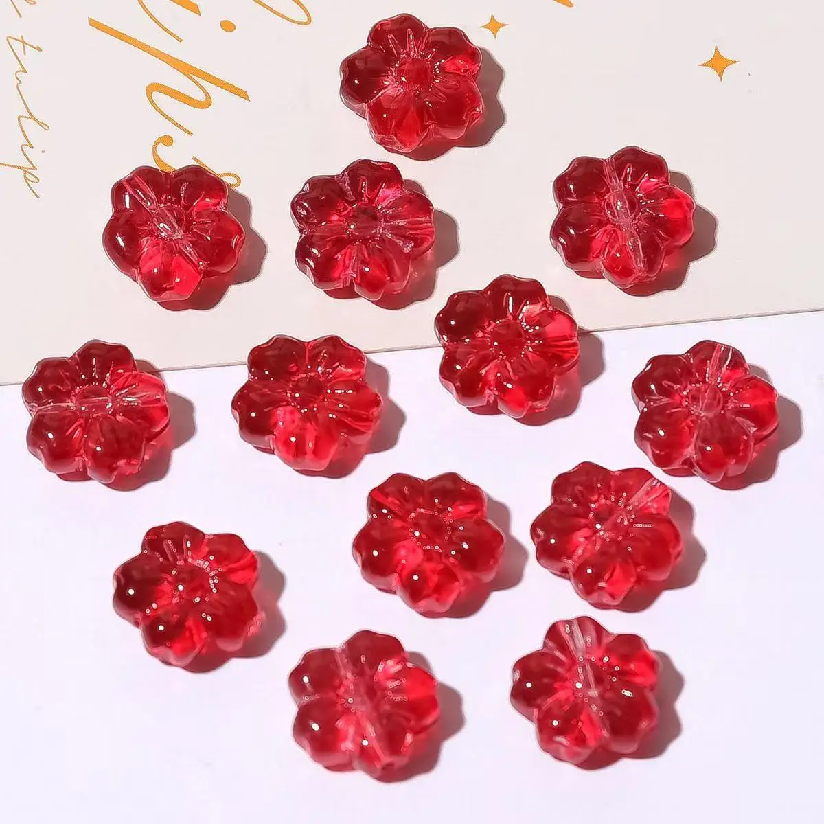 20pcs 13mm Colorful Cherry Blossom Flower Lampwork Beads Loose Spacer Glass Beads For Jewelry Making DIY Accessories