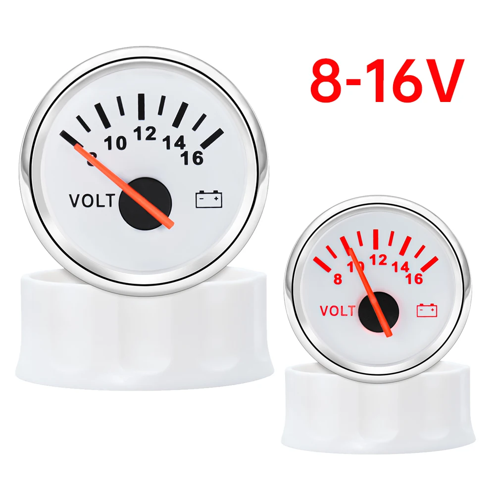 52mm Volt Gauge 8-16 Volts Marine Auto Voltmeter with Red Backlight Digit Pointer Car Gauge for Motorcycle Car Boat