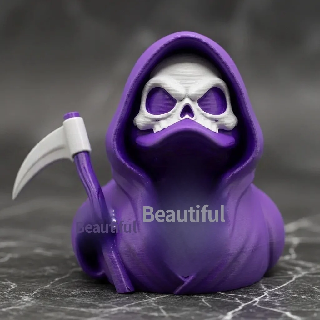 Handcrafted resin figurine inspired by oriental mythology featuring a mystical duck motif with scythe element in vibrant color v