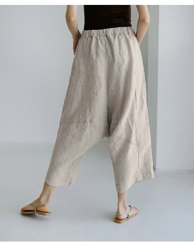 Casual Cotton Linen Women\'s Pants Solid High Waist Wide Leg Streetwear Trousers Pantalon Femme Women\'s Clothing