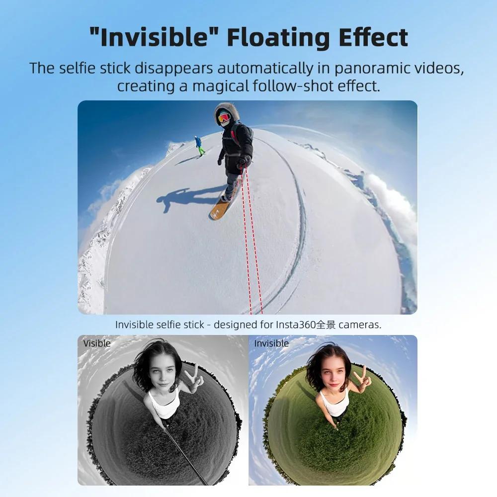 عصا سيلفي غير مرئية 1.3 متر من Flymile لـ Insta360 X5 X4 X3 ONE X2 ONE RS ملحقات كاميرا الحركة البانورامية القابلة للسحب
