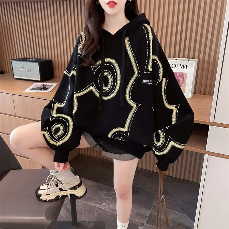 Hooded Sweatshirt for Women New Loose Large Size Thin Fashion Graffiti Jacket Sweatshirts