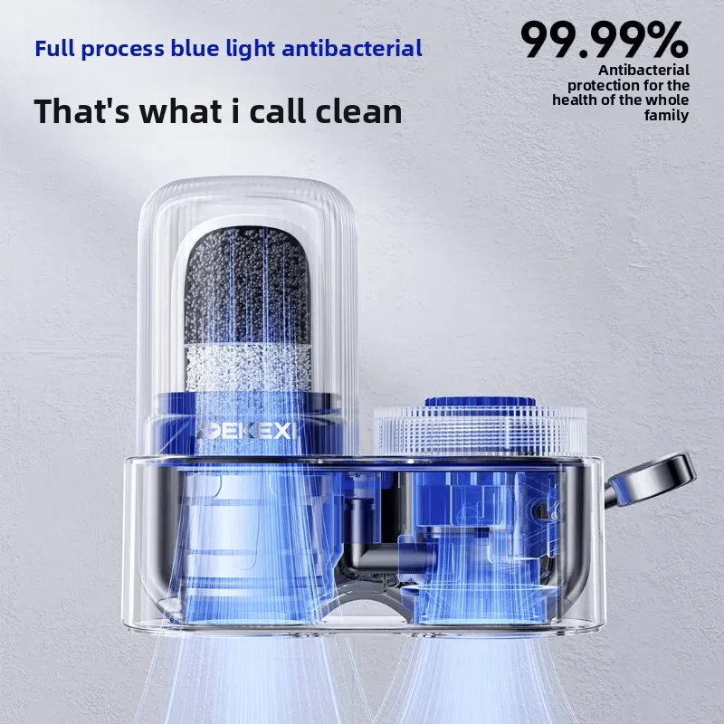 Faucet Water Purifier, Blue Light Antibacterial Direct Drink Filter, 1 Body 4 Cartridges, High Pressure Anti-Corrosion Durable
