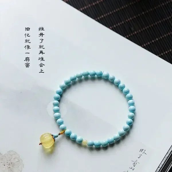 Natural Raw Ore High Porcelain Blue Turquoise Bracelet No Optimization to Send Girlfriend Beeswax Pumpkin Slim HandString White