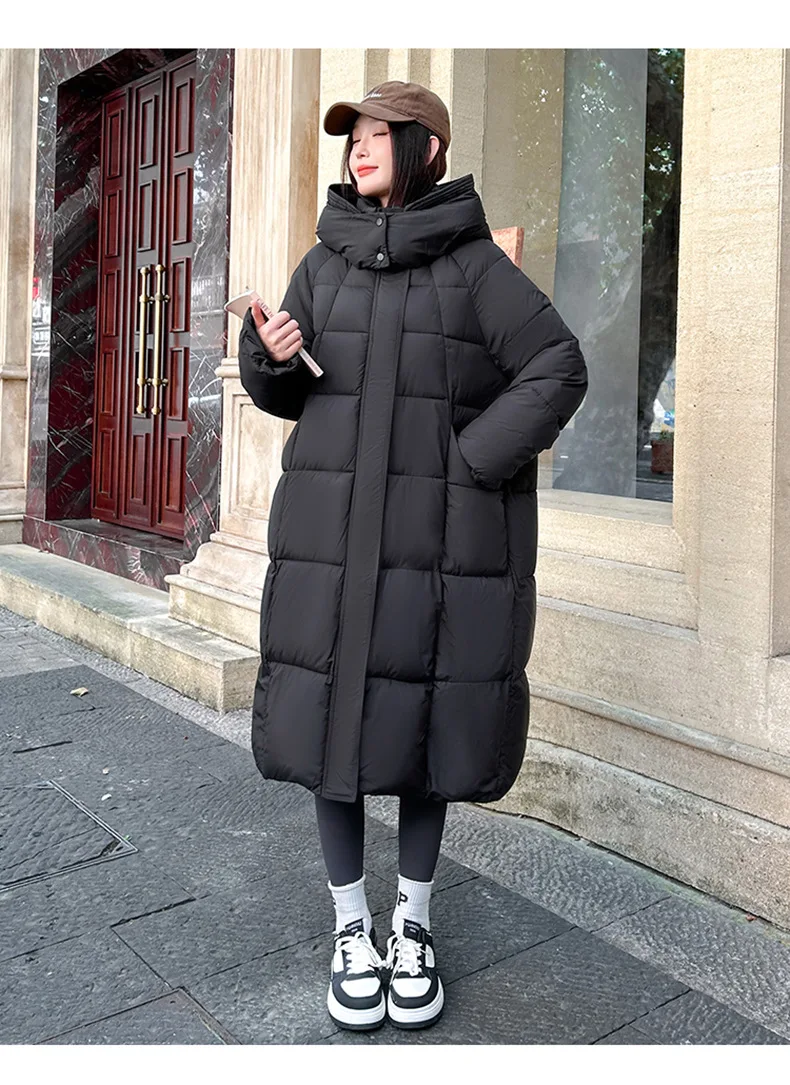 Winter Warmth Women's Mid-Length Down Cotton Jacket Over-the-Knee Parkas New Loose Quilted Coat Thickened Outerwear Trendy Tops