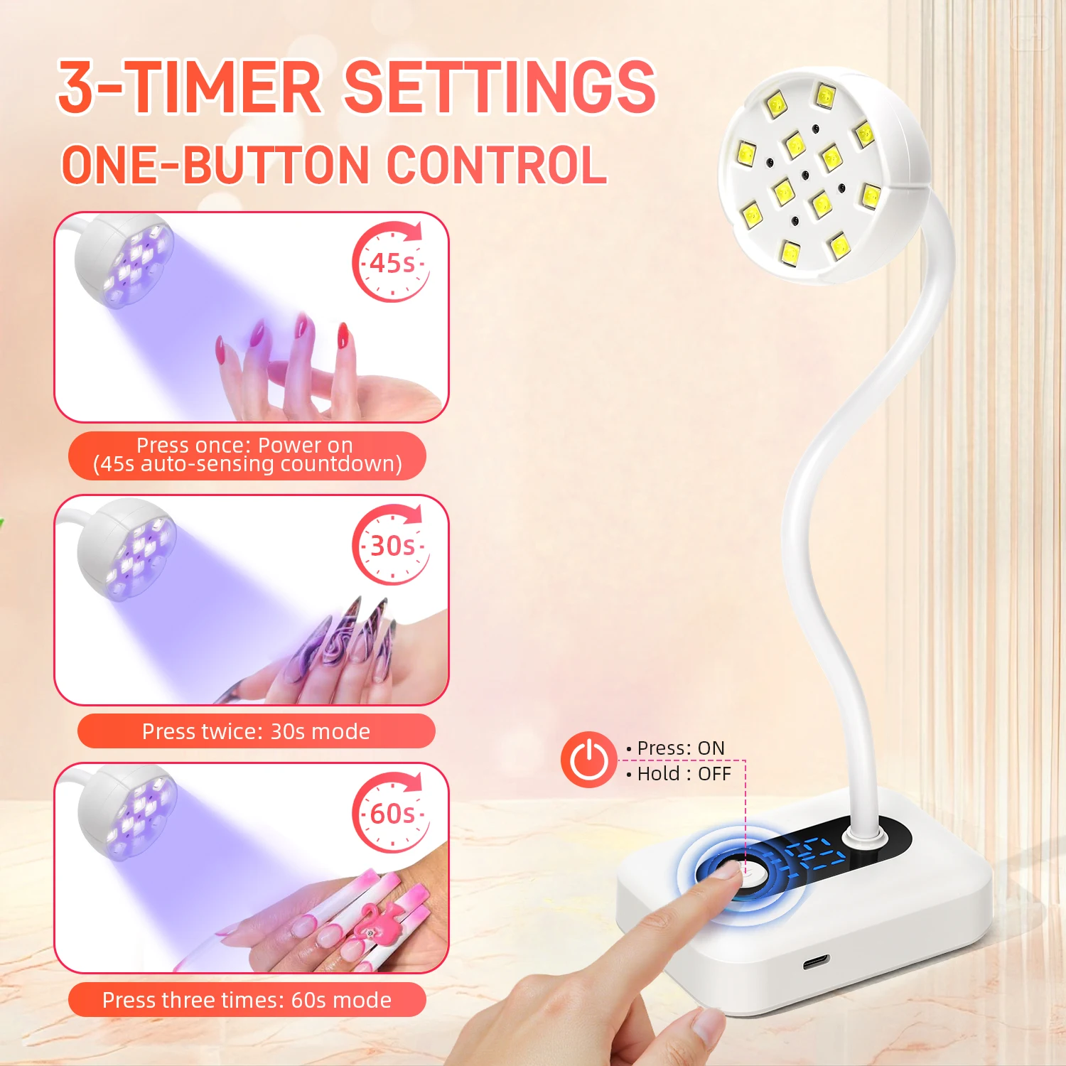UV Nail Lamp With Auto Sensor Count Down Nail Lamp Fast Curing Light  Rechargeable Mini Dryer For Home Gel Nail Polish Salon