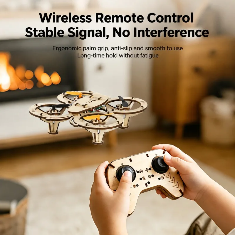Wooden DIY Assembly RC Quadcopter Kit Educational Science Toy Remote Control Aircraft Model Buildable Drone Puzzle Learning Gift