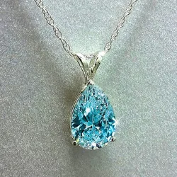 Water Drop Lab Aquamarine Zircon Pendant 925 Sterling silver Wedding Pendants Necklace For Women Charm Party Choker Jewelry Gift