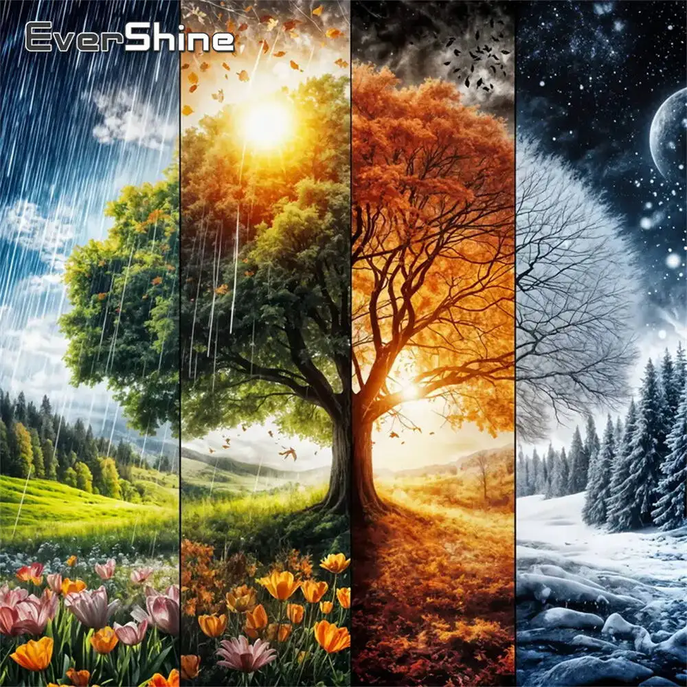 Evershine 5D DIY Tree Diamond Painting Landscape Full Square Round Diamond Mosaic Four Seasons Craft Kit Unique Gift