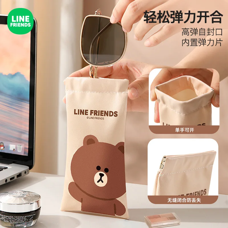 Brown Glasses Portable Storage Box Anime Kawaii Anti-fall Magnetic Sunglasses Storage Bag Data Cable Headphone Bag Line Friends