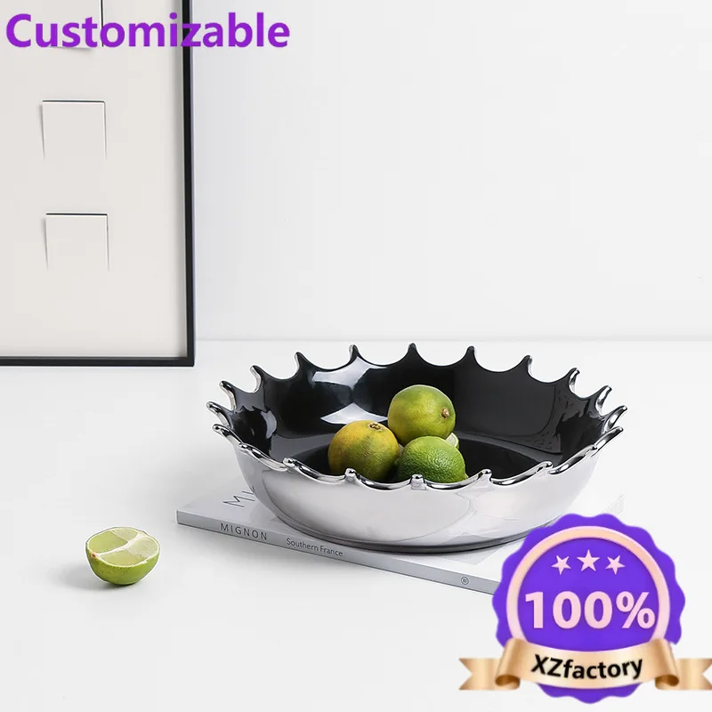 Factory Direct 2026 Modern simple home electroplating ceramic water ripple fruit plate model room living room coffee table dinin