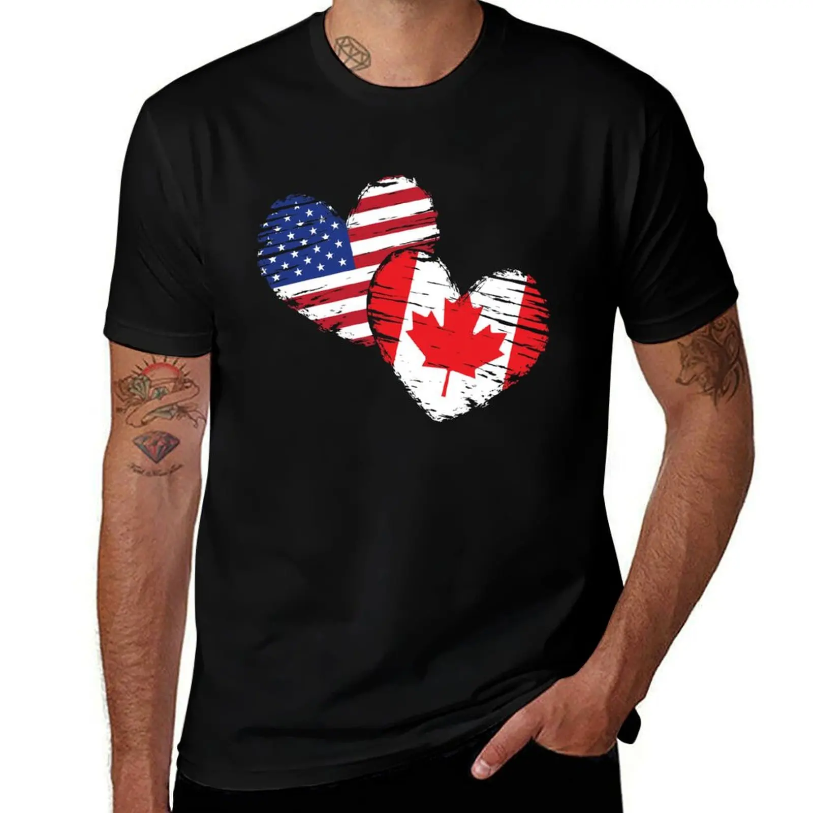 

Canadian USA Hearts Canada T-Shirt vintage quick drying customs design your own mens t shirts pack