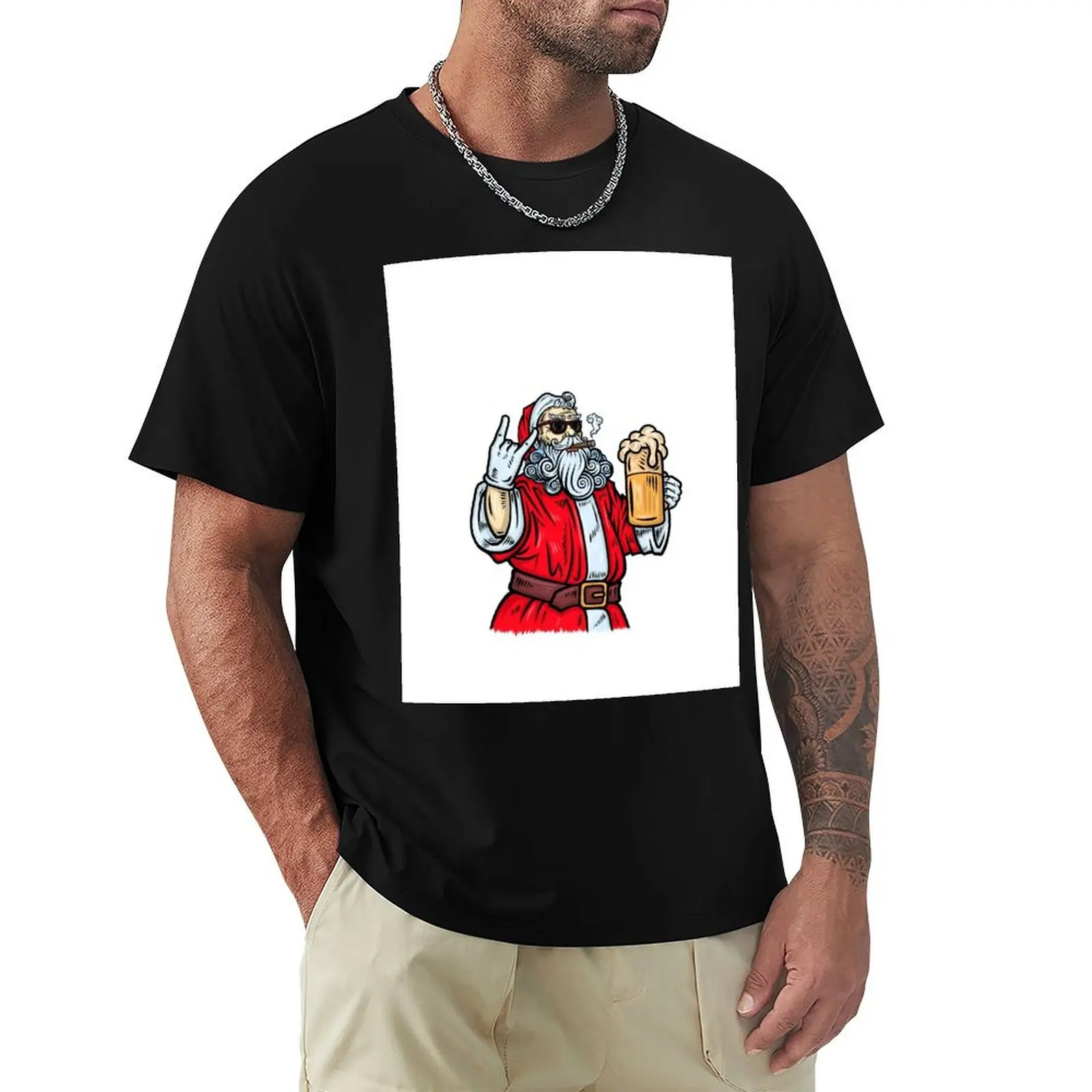

Bad Santa Claus, Rock, Beer and Cigar T-Shirt funny meme t-shirts cheap stuff Blouse mens tall t shirts