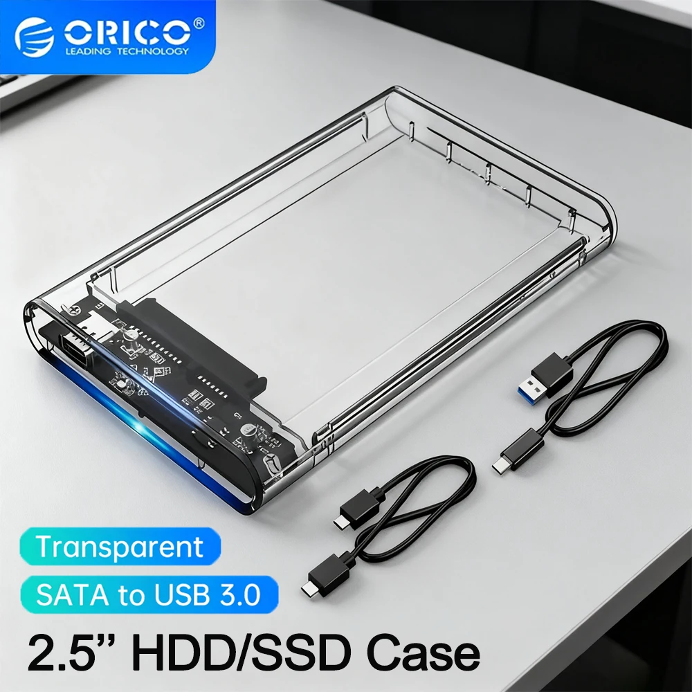

ORICO 2,5-дюймовый корпус для жесткого диска/SSD, бесплатный инструмент, поддержка 6 Гбит/с, 4 ТБ протокола UASP для 9,5 мм ниже SATA к USB3.0, прозрачный корпус для жесткого диска