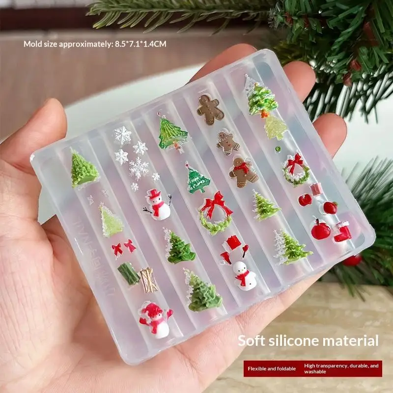 Weihnachts-Nagelkunst-Silikonform mit niedlichen Schneeflocken, Schneemännern und Schleifen für Feiertags-DIY-Maniküre, Geschenk für Mädchen – Detail 4