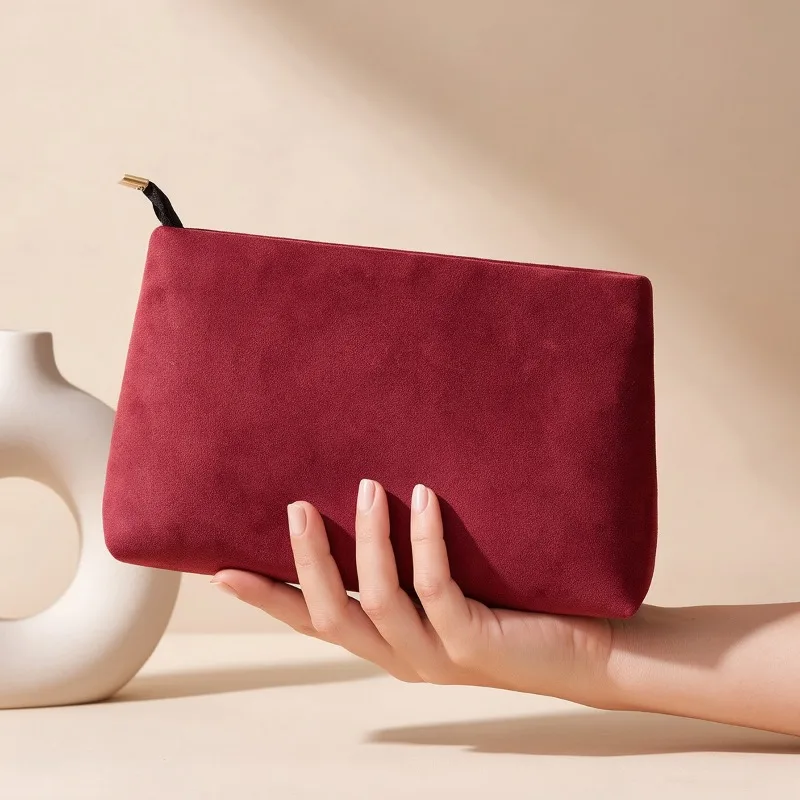 Portable Velvet Fashion Zipper Makeup Bag Large Capaciy Women Travel Cosmetic Pouch Skincare Storage Bag Case