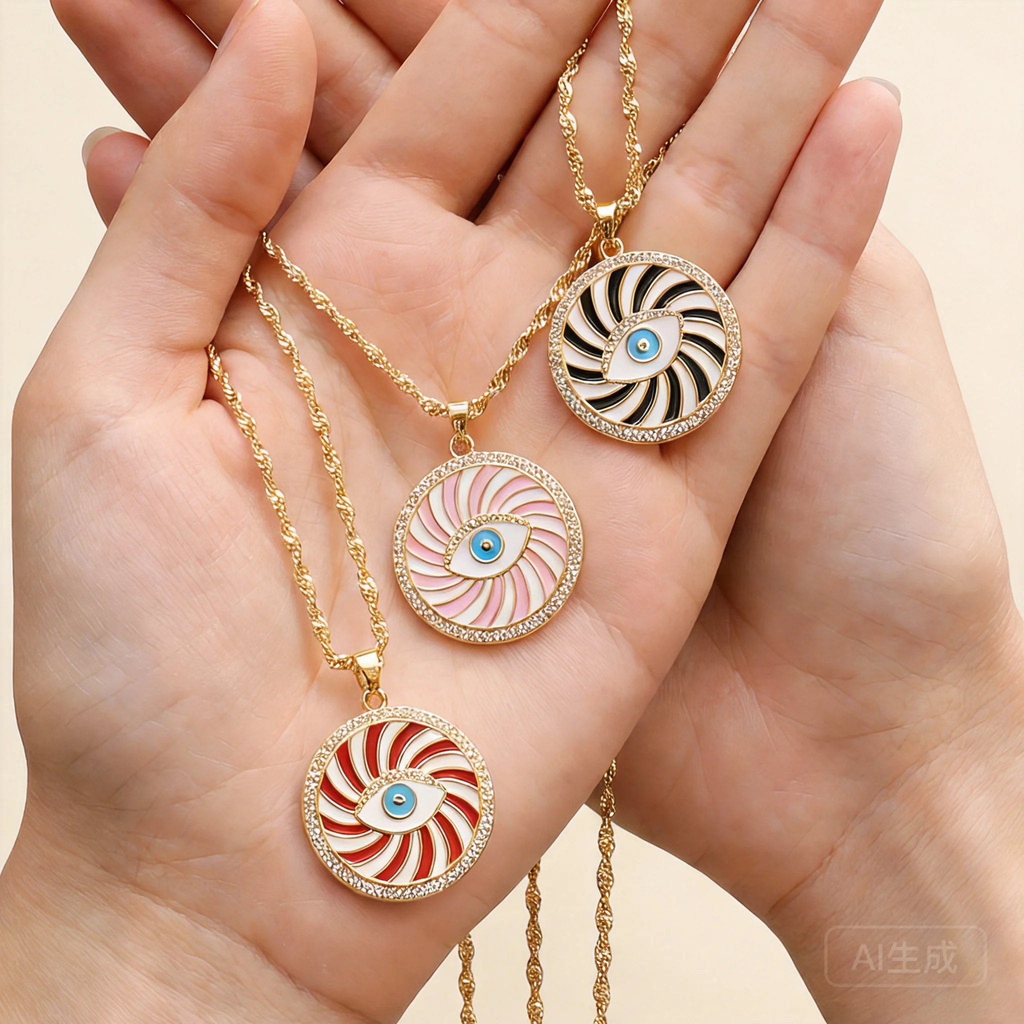 Lucky Evil Eye Round Pendant Necklace 18k Gold Plated Copper Enamel Inlaid Rhinestone Turkish Eye Clavicle Chain Good Luck Bless