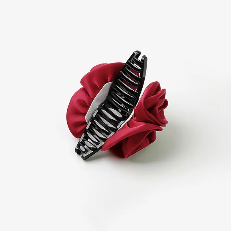 Elegante Vintage Satin color Rose Flower Hair Claw Ponytail Holder Hair Clip Hairpin Women Girl Barrettes accessori per capelli