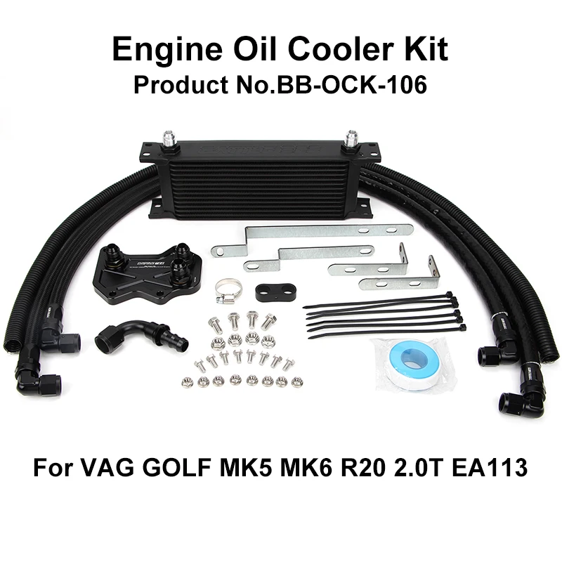 

14 Rows Oil Cooler Kit Oil Filter Sandwich Adapter Nylon Braided An8 Hose Box For VAG GOLF MK5 MK6 R20 2.0T EA113 BB-OCK-106