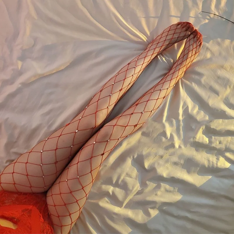 

Соблазнительные чулки для женщин, тонкие прозрачные модные красные сетчатые комбинезоны в сеточку